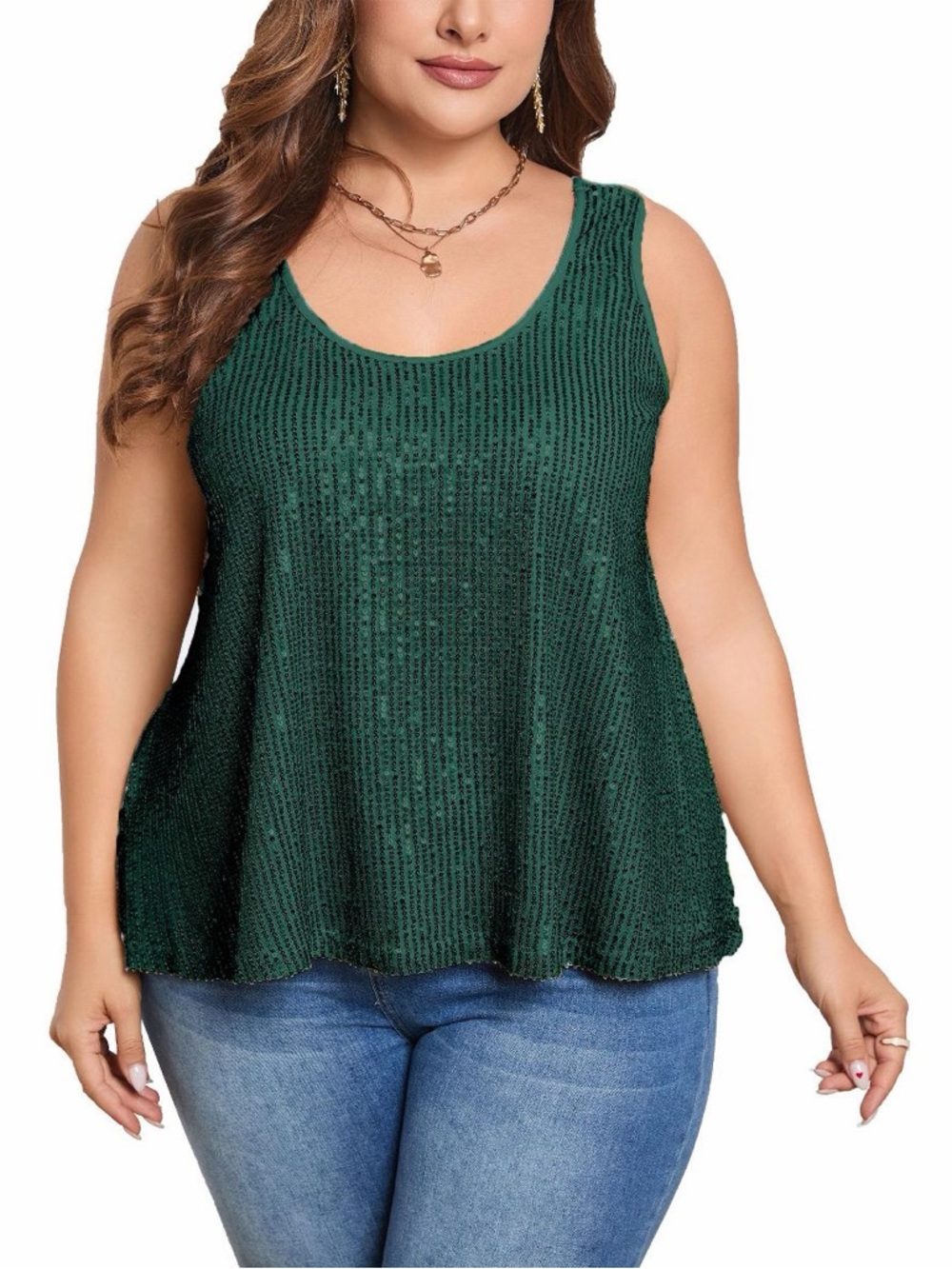 SL Fashions Emerald Green Scoop Neck Knit Tank